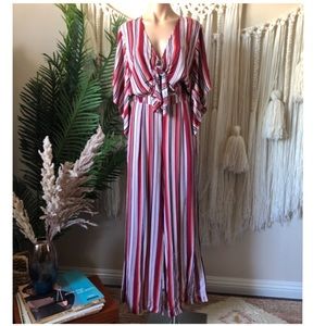 Lush Striped Kimono Sleeve Jumpsuit with tie front